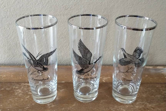 Vintage Silver Rimmed Federal Glass Pilsner Glasses Game Birds Canada Goose Grouse Canvasback Ducks Fowl Classic Sportsman Collectible Gift