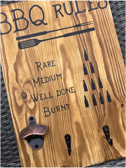 Personalised Bbq Sign With Hooks & Bottle Opener , Bbq King Sign, Tool Hanger, Rules Funny Utensil Hanger