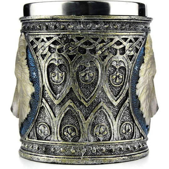 Stainless Steel Wolf Mug, Resin 3D Wolf Coffee Cup Stainless Steel Travel Tea Wine Beer Mugs Halloween gift (Wolf Mug)