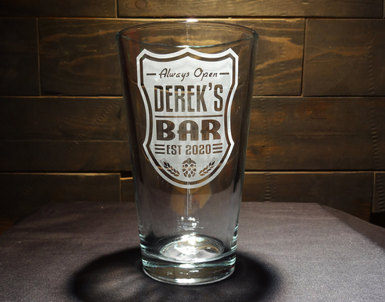 Custom Roadside Bar Sign Design Etched Pint Glass, Personalized