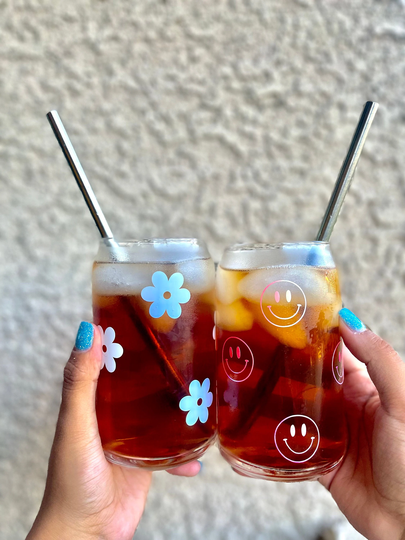 Outline Smiley Face Glass I Beer Can Coffee Cup Soda Iced Aesthetic