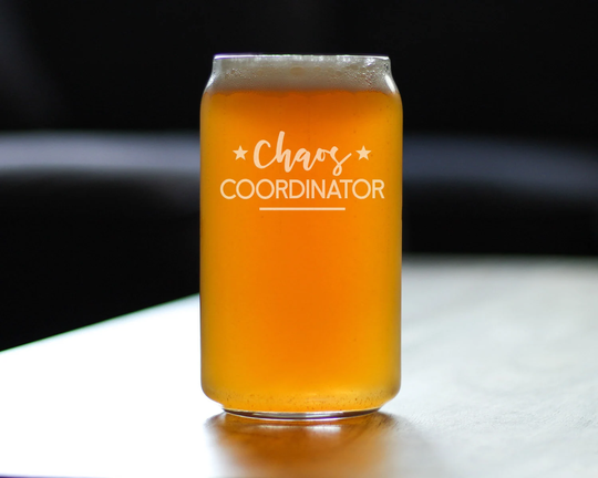 Chaos Coordinator - Beer Can Pint Glass, Etched Sayings Funny Gifts For Secretaries, Moms, Teachers