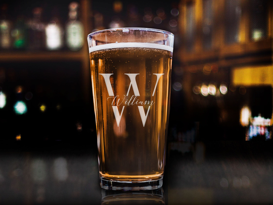 Personalized Beer Glass, Pint Gift, Groomsmen Gift For Him, Monogrammed Christmas Dad