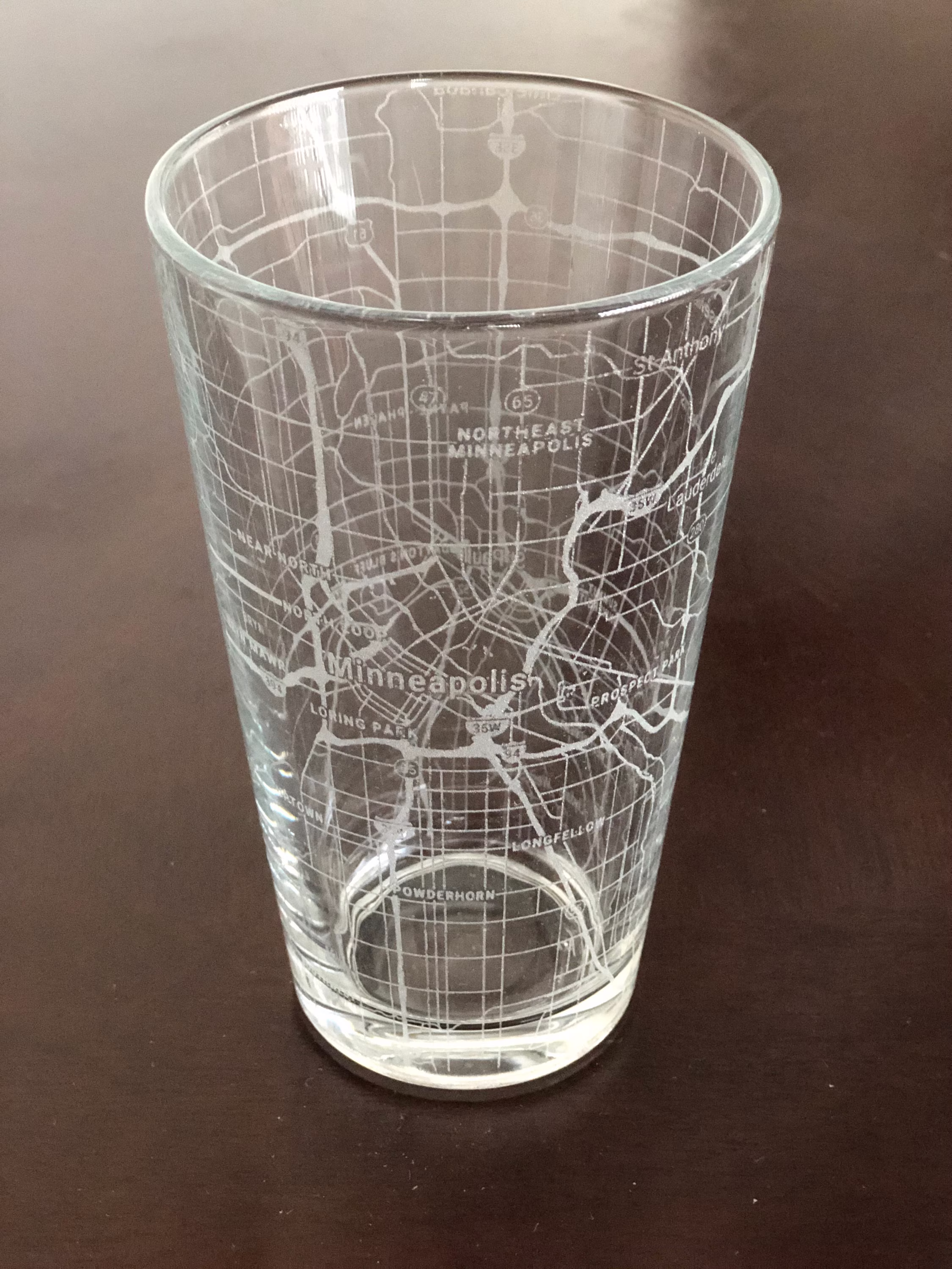 16 Oz Pint Beer Glass Urban City Map Minneapolis Saint Paul, Mn