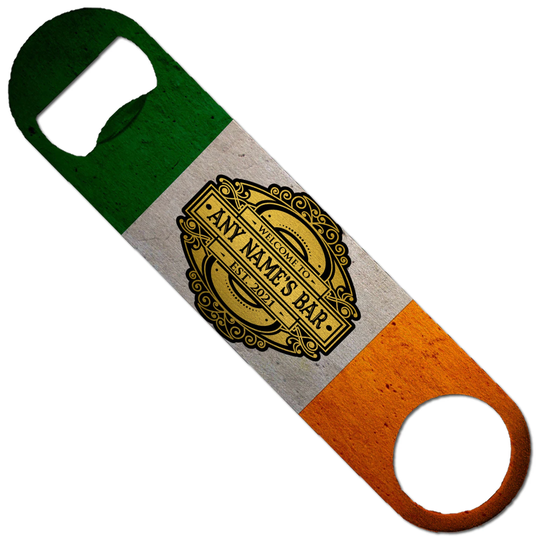 Personalised Any Name's Bar Irish Flag Grunge Effect Novelty Beer Bottle Opener - Large