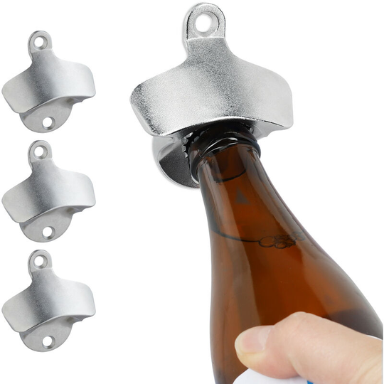Set of 4 Wall Mounted Bottle Openers, for Beer Bottles, Secure To Beams Or Bars, Galvanized Metal, Silver - Relaxdays