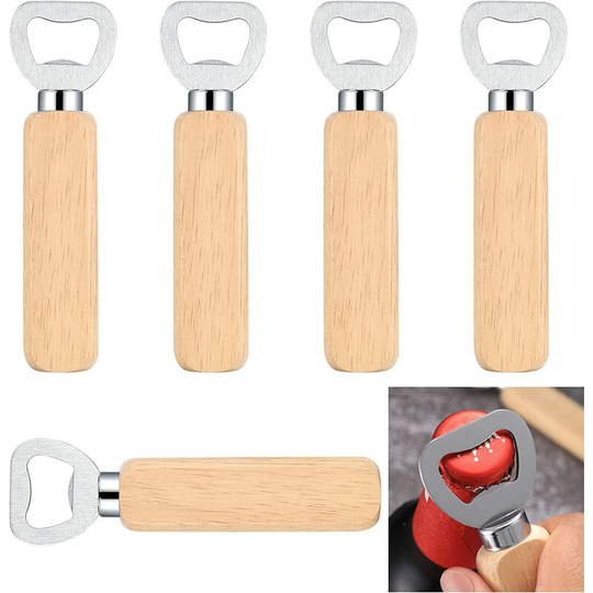5 Pieces Bottle Openers with Wooden Handle, Beer Bottle Opener, Personalized Beer Bottle Opener for Home, Kitchen, Bar, Gift