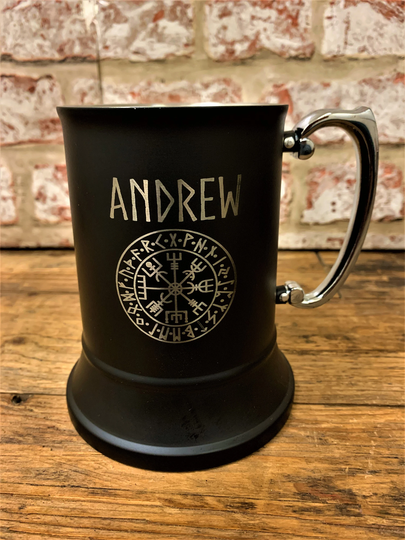 Personalised Viking Style Engraved Stainless Steel Tankard | Compass| Gift For Him Unique Drinking Beer Mug