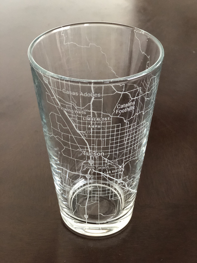 16 Oz Pint Beer Glass Urban City Map Tucson, Az
