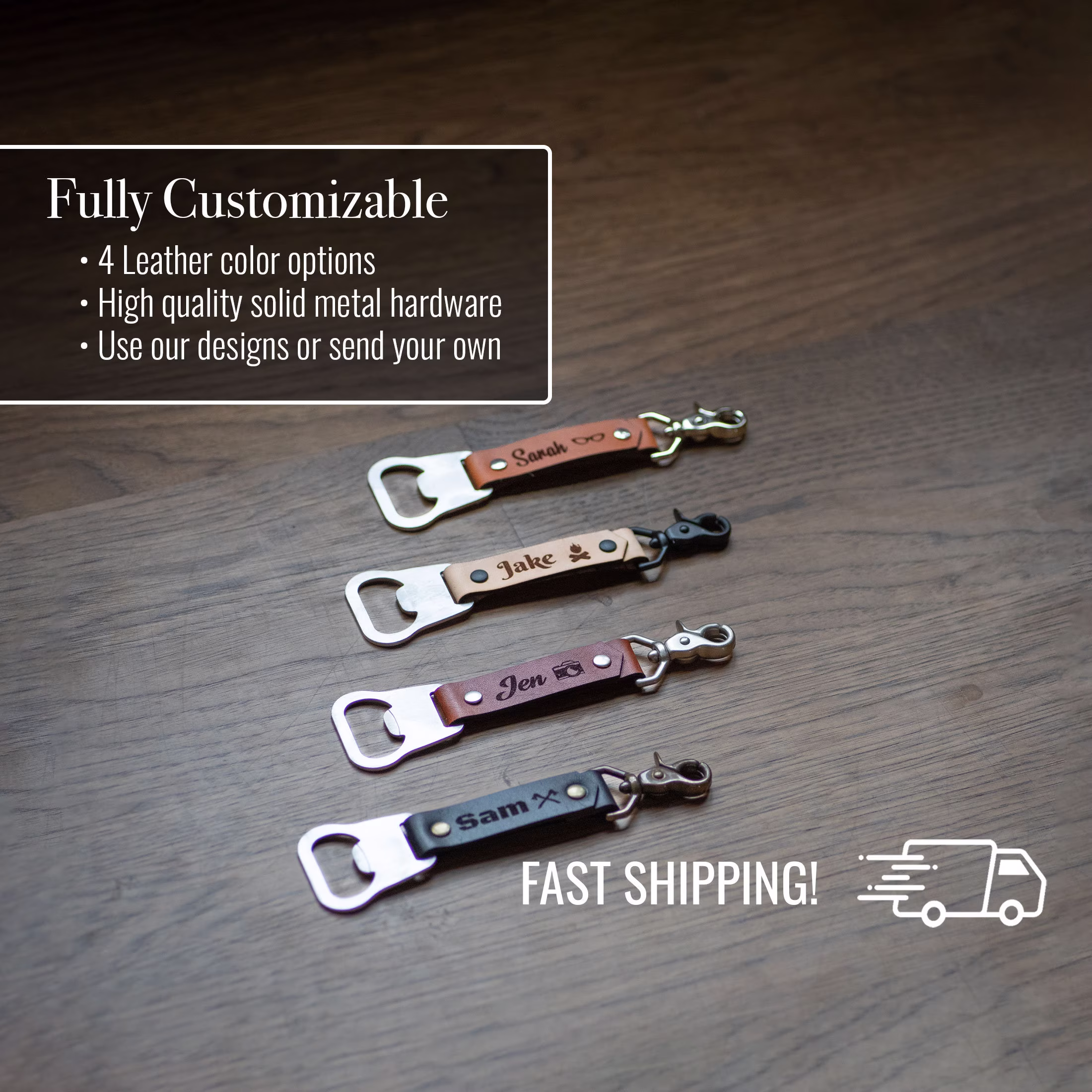 Custom Leather Beer Bottle Opener Keychain Trigger Snap | Gift For Him Her Brewery Swag Bridesmaid