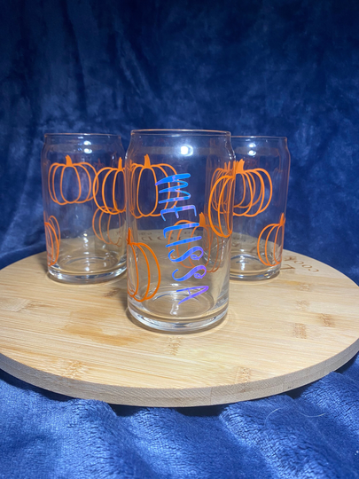 Personalised Halloween Pumpkin Glass, Decor, Gifts For Him, Her, Glass Can