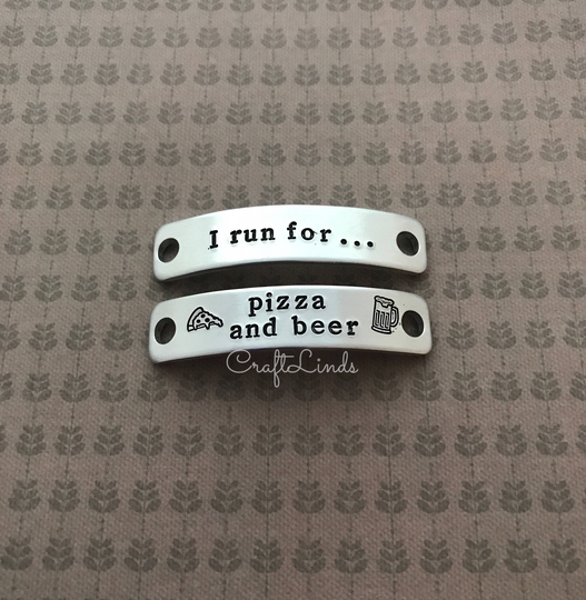 Hand Stamped Lace Plates For Your Trainers. "I Run For" "Pizza & Beer