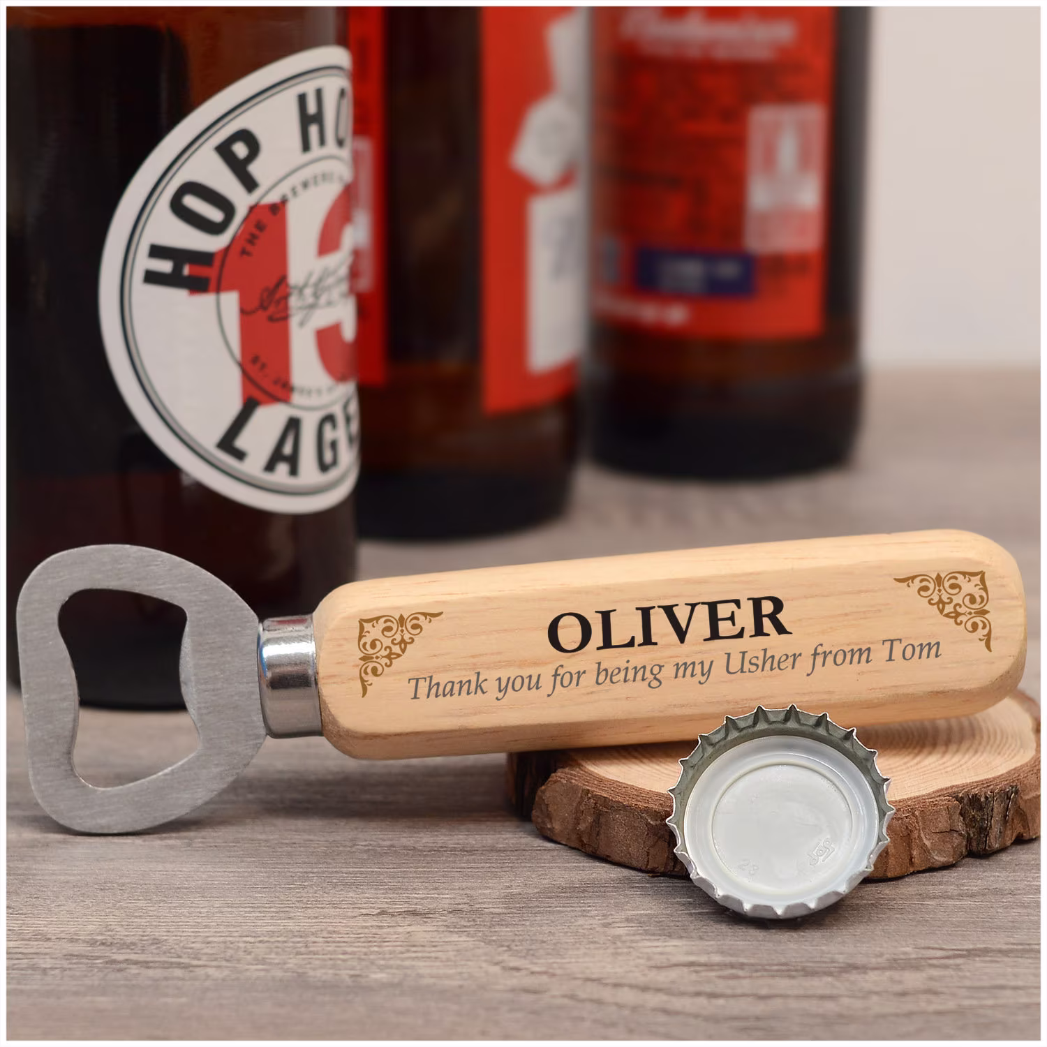 Usher, Best Man, Groomsmen Thank You Gifts - Personalised Gift From The Groom Wood Beer Bottle Opener Wedding For Brother, Friends