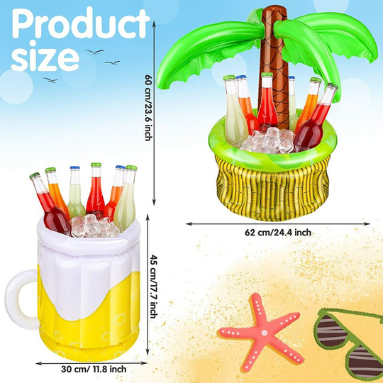 2 Pieces Inflatable Coolers with Inflator Pump Include Palm Tree Cooler and Beer Inflatable Cooler for Beach Pool Parties Luau Party Supplies Summer