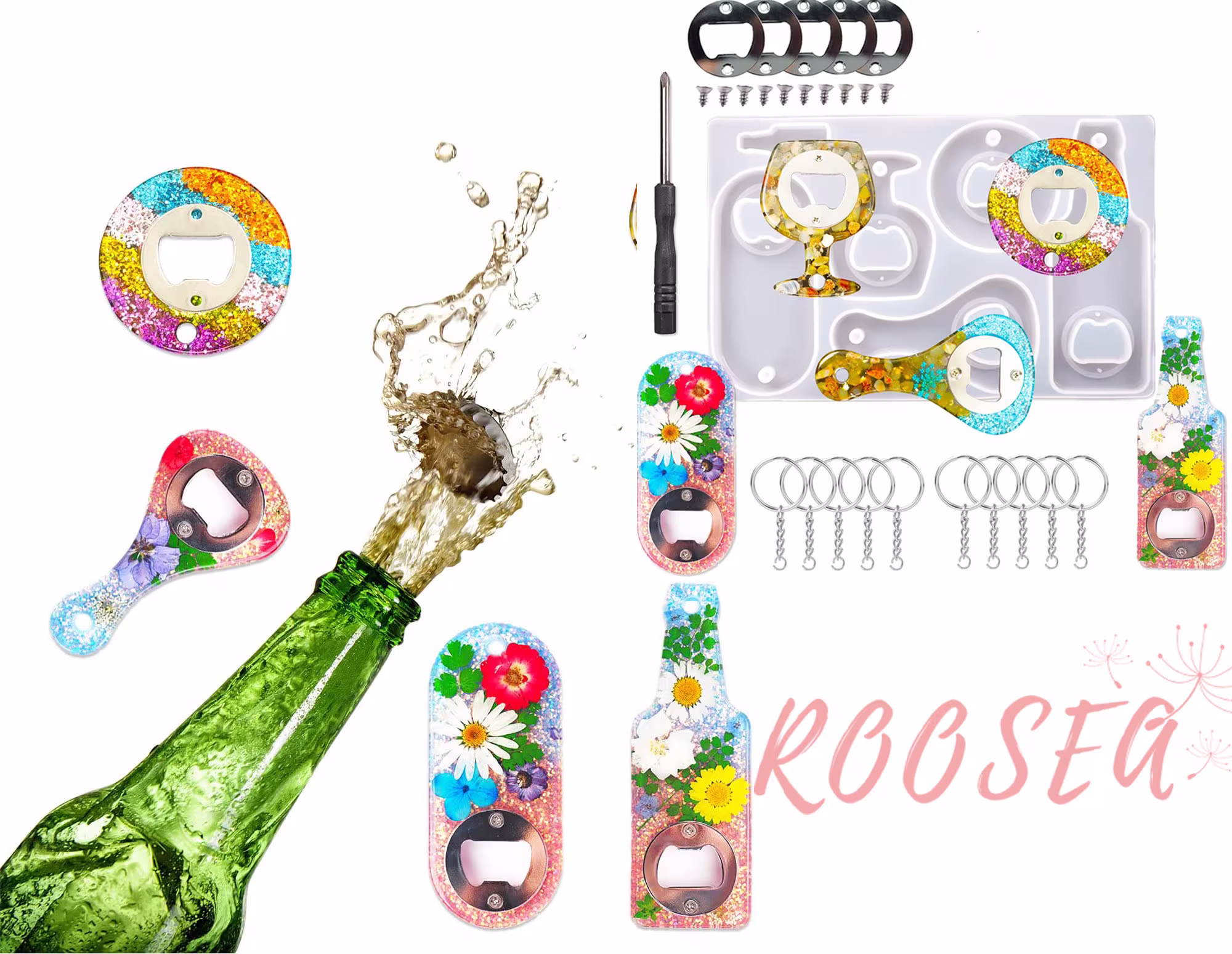 Bottle Opener Resin Mold, Beer Molds For Resin, Silicone Key Chain Casting Supplies, Epoxy Resin Molds