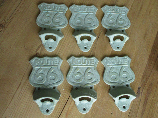 6 Cast Iron Route 66 Bottle Opener, Beer Wall Mounted, Iron, Bar Decor