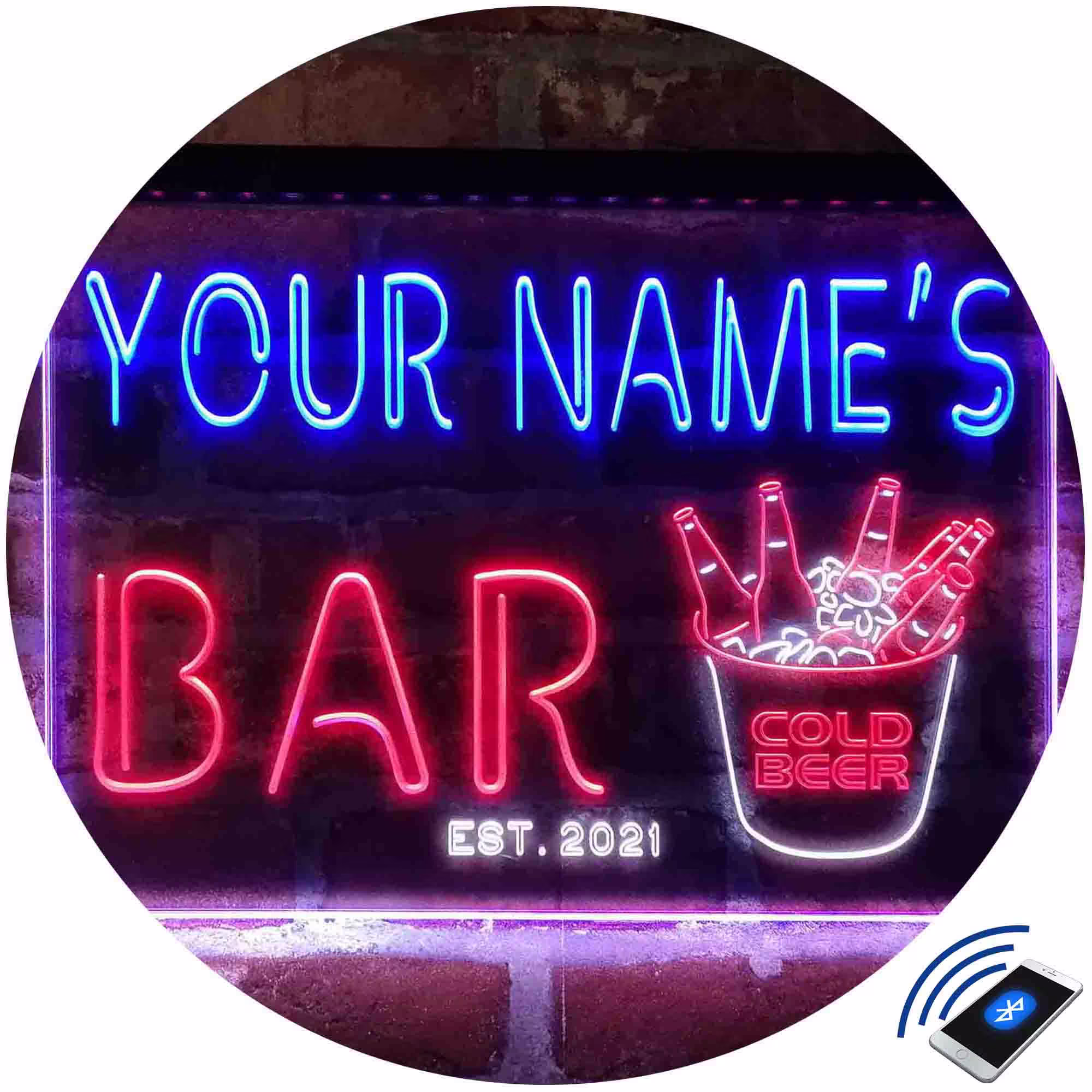 Personalized Beer Bucket Home Bar Tri-Color Led Neon Light Sign, Unique 3D Engraved Art Decor | Customize Name Date Text Man Cave St9-W9-Tm