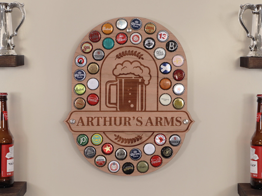 Personalised Pub Sign With Fixings, Beer Cap Holder, 43 Bottle Top Display Beer, Cider, Ale, Gift For Him, Father's Day