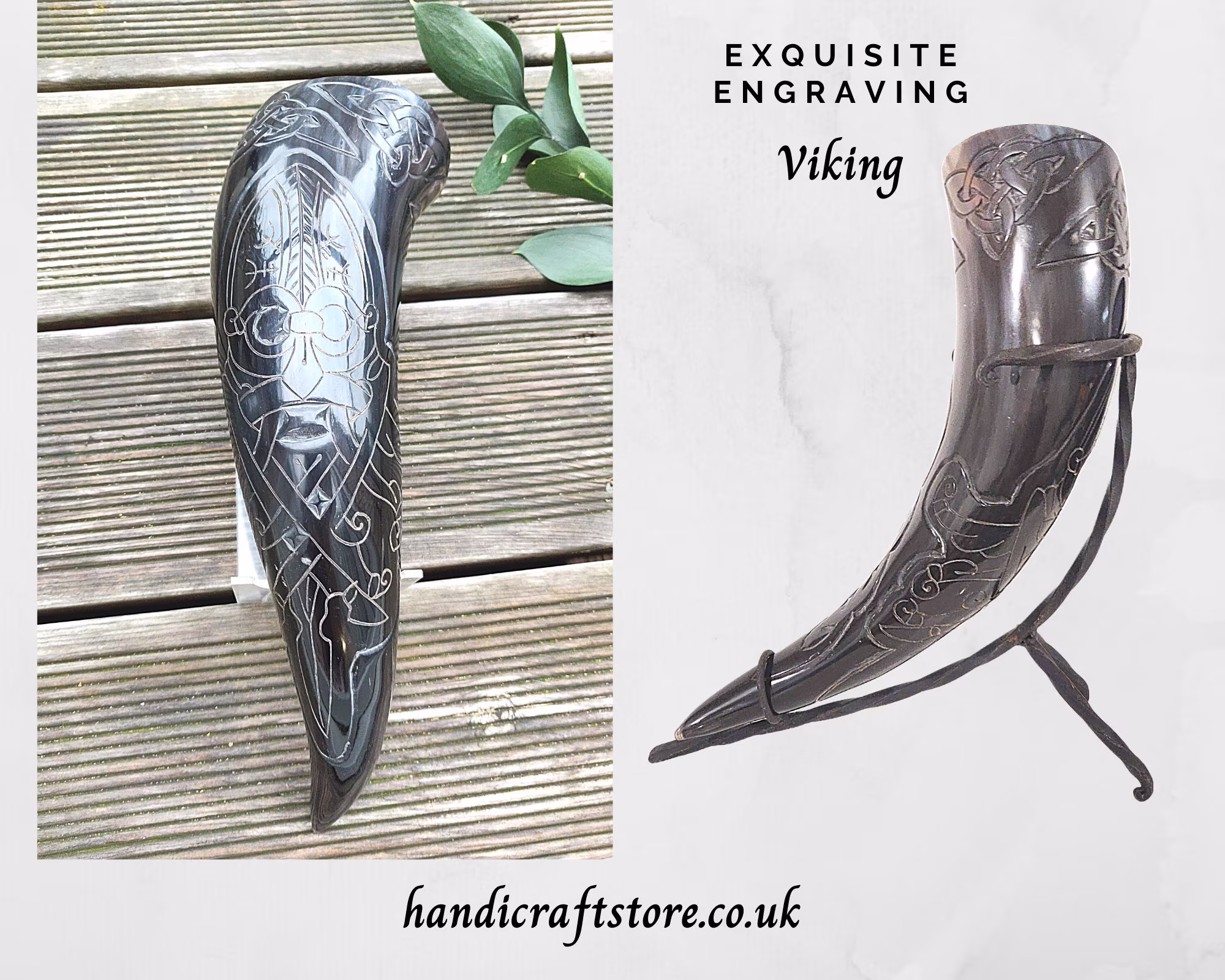 Hand Carved Large Viking Drinking Horn(13"-15