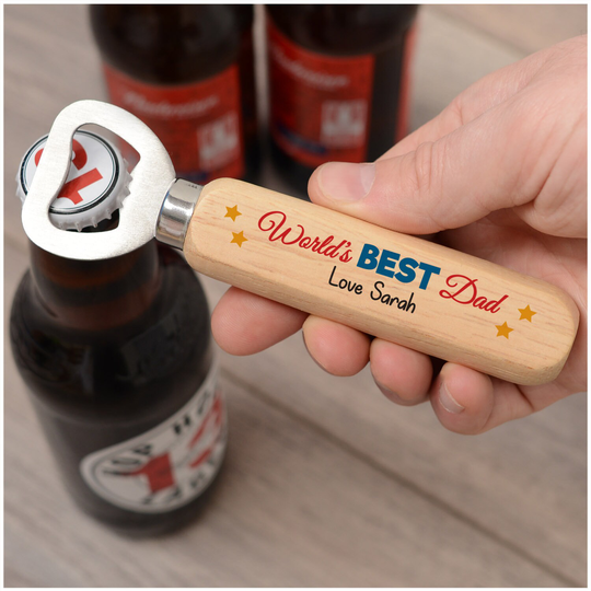 Wooden Bottle Opener Gifts For Dad, Daddy, Grandad - Personalised Dad Birthday Christmas Gift Worlds Best Fathers Day