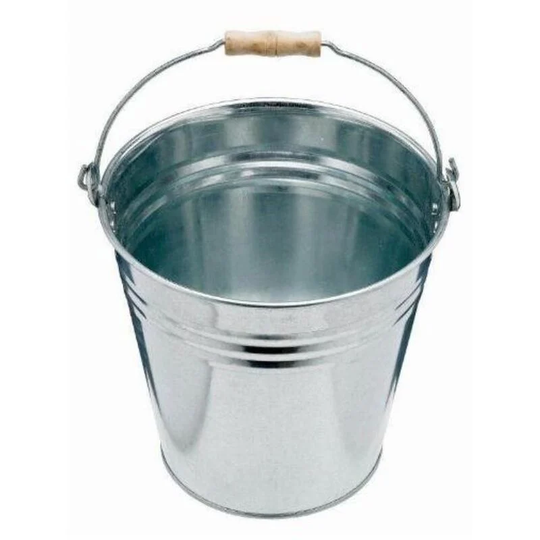 Zinc Bucket With Strong Wooden Holder Wine Cool Drinks Outdoor Party Fire Cleaning Garden Waste Hot Ash Water Feed - Silver