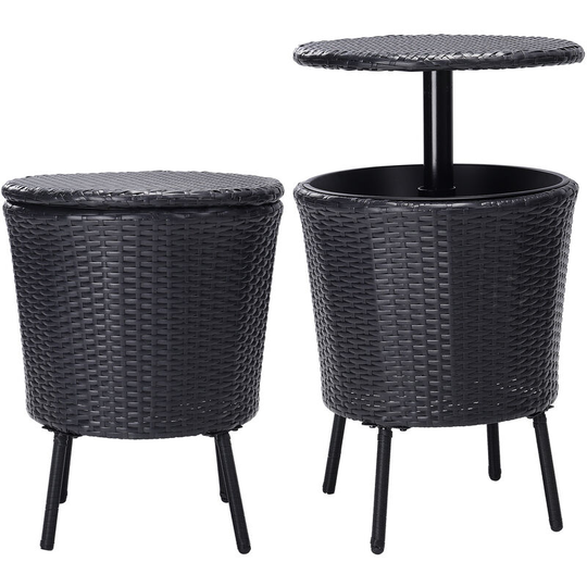 Height Adjustable Patio Rattan Beverage Cooler Bar Table with Ice Bucket - Livingandhome