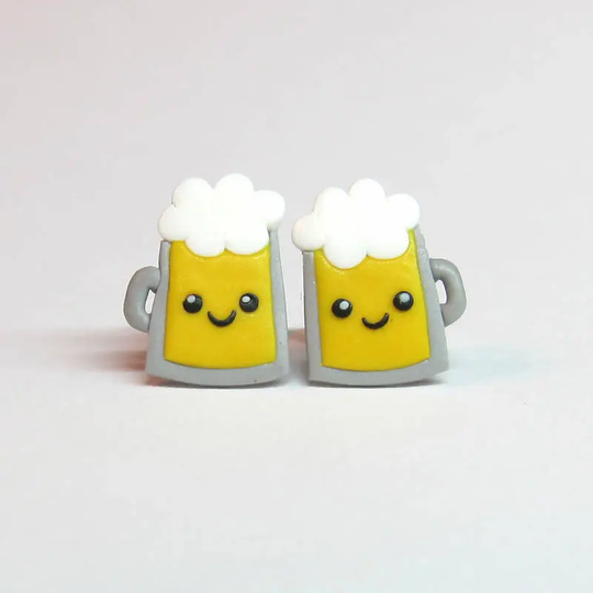 Beer Earrings, Gift, Mug, Glass, Lover Jewelry, Funny Beer, Kawaii Polymer Clay Cute Gift