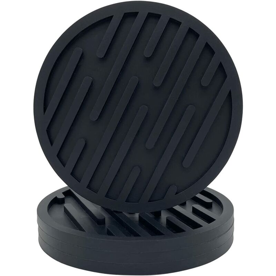 Briday - Silicone Rubber Coasters Set of 4 Round Non-Slip Black Drink Coaster Absorbent Heat Resistant Beer Table Mats(10x10cm)