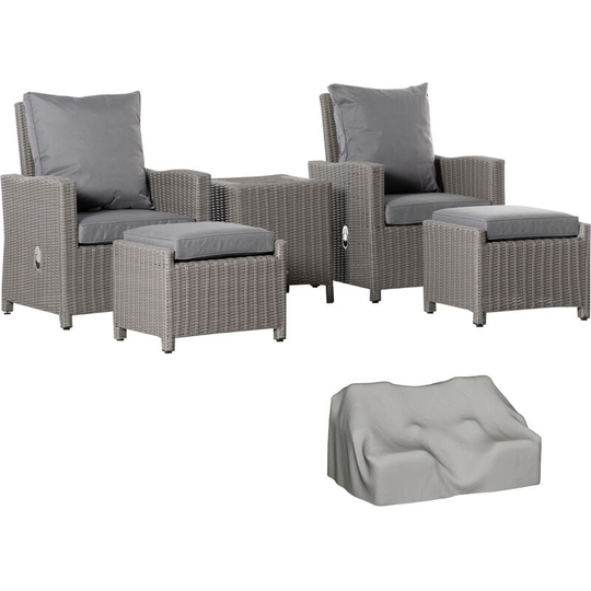5 PCs Outdoor Rattan Lounge Sofa Footstool Cooler Bar Coffee Table Set - Grey - Outsunny