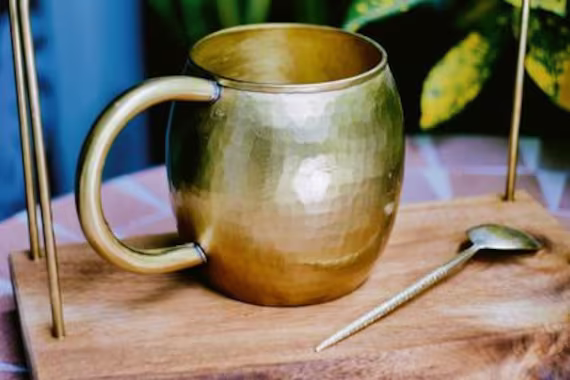 Brass Tea Mug | Copper Cocktail Big Beer Cup 100% Superior Quality Handmade Barrel-Shaped Hammered Moscow Mule