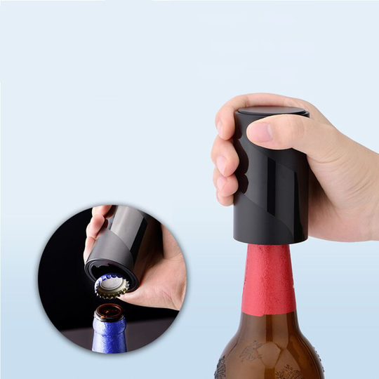 1 Pack Beer Bottle Opener, Automatic Magnetic Bottle Opener, Stainless Steel Bottle Opener, Magnetic Soda Cap Catcher (Black, 3.9*1.9inch)