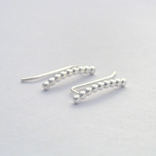 Along The Dotted Line, Beaded Creepers, Curved Sweeper Earrings, Threaders, Crawlers, Climbers, Sterling Silver, Minimalist Gift, Minimetal