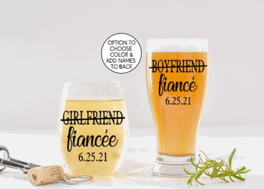 Engagement Gift For Couple, Gifts Personalized, Girlfriend Fiancee, Boyfriend Fiance, Party Glasses, Engaged Couple