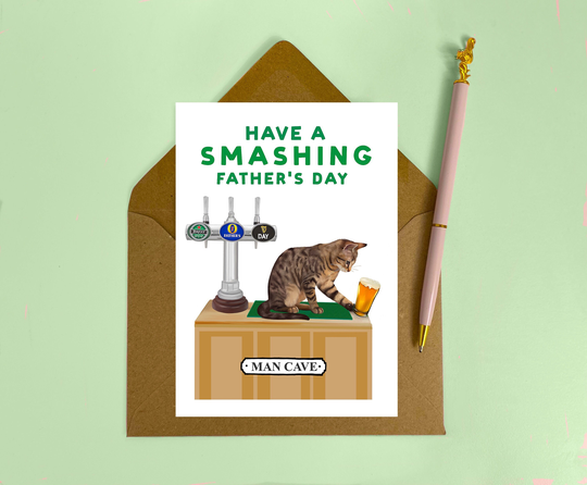 Personalised Tabby Cat Father's Day Card, Card For Him, Pub, Man Cave, For My Grandad, Dad, Grandpa, Beer Glass