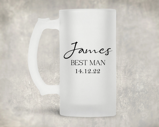 Personalised Best Man Tankard Gift, Usher Frosted Glass Beer Stein, Present For Groomsmen, Father Of The Bride, Wedding Party Gift