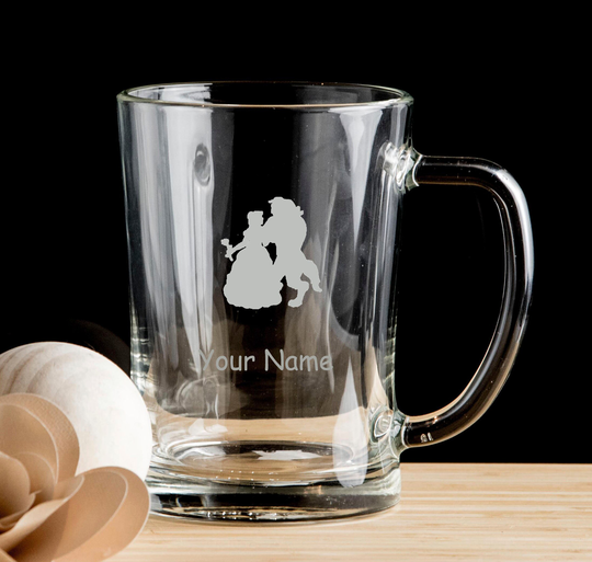 Beauty & The Beast Glass Pint Personalised Hand Etched Ideal Gift, Birthday, Fathers Day, Christmas. Racing Bike 10