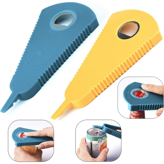 2 Pieces Manual Can Opener, 3 in 1 pvc Portable Multifunction Can Opener, Beer Bottle Opener, Can Opener, Kitchen Tool - Blue and Yellow