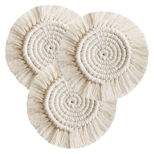Braided Cotton Coaster Coaster Coffee Beer Mug Mat with Tassels Boho Table Decoration for Bar Restaurant,