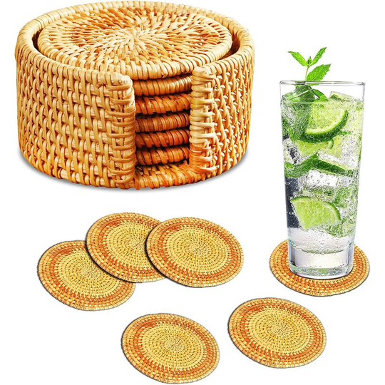 Rattan Coasters, Handmade Braided Coasters, Men's Used Coasters, Housewarming, Decoration, Bar, Holiday Party Rattan Tea Cup Creative Kitchen Table