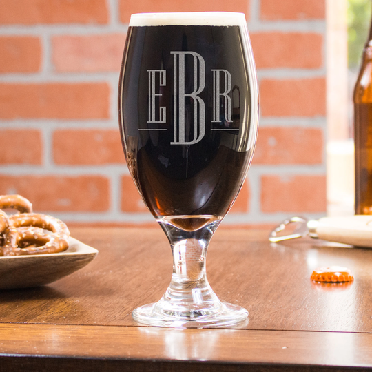 Etched Initials Beer Glass - Personalized Glass, Gift For Craft Drinkers, Elegant Monogram, Gender Neutral Gifts, Design Initial3