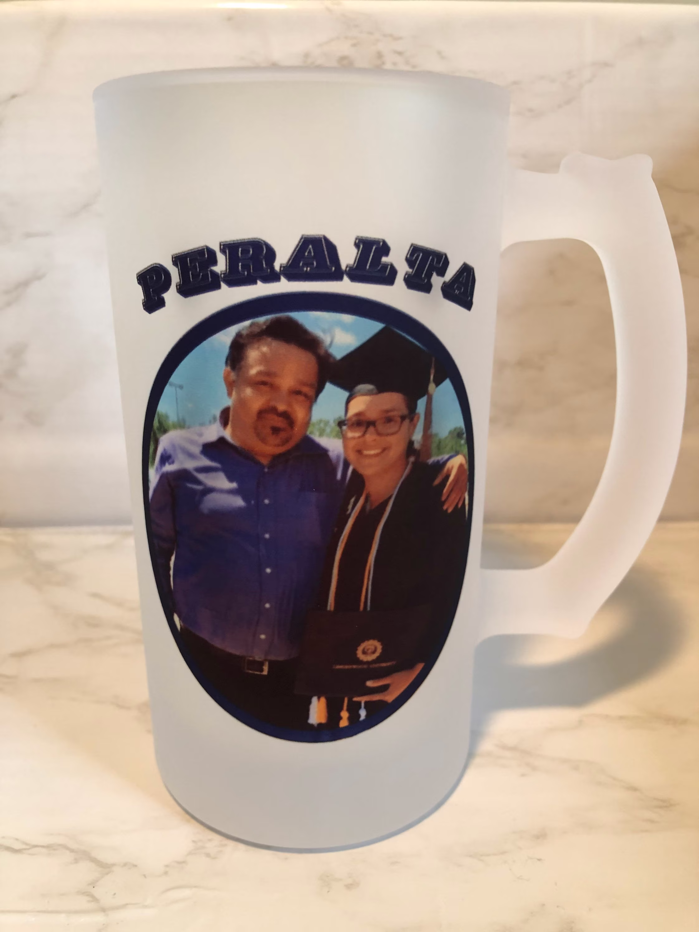 Custom Beer Mug. Personalized Photo & Customized For The Perfect Gift Anniversary Gift. Graduation Frosted Glass Stein