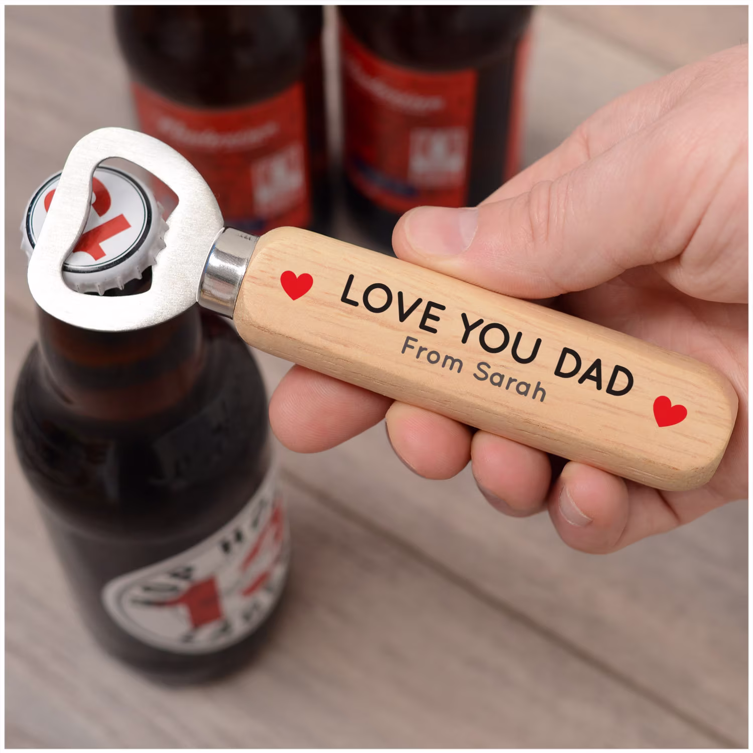 Wooden Bottle Opener Gifts For Dad - Personalised Birthday Daddy, Grandad, Stepdad Christmas Any Name Beer