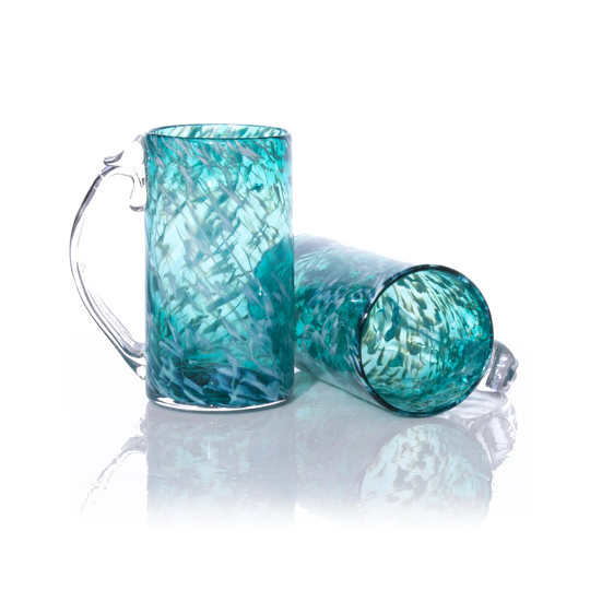 Glass Mug - White Wisp Blown Drinking Beer Barware Beer Glass Fathers Day Glasses Hand Blown Stein