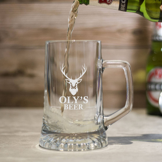 Personalised Stag Any Name Glass Beer Tankard