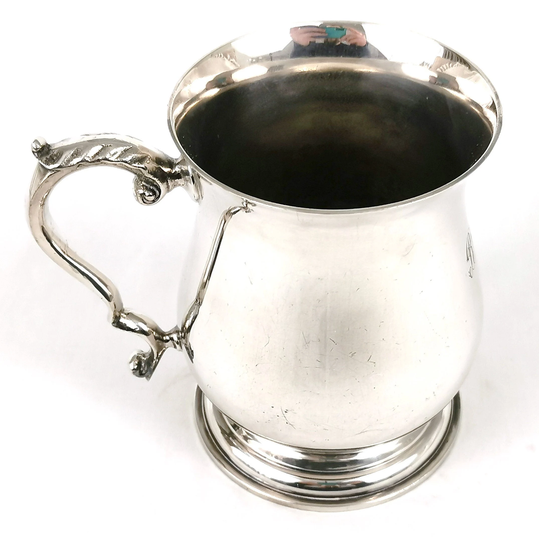 Traditional Tankard, Pint Bulbous Shape, Rmj Initials, Silver Plate, Angora Feathered Handle, Retro Home, Home Bar, Unique