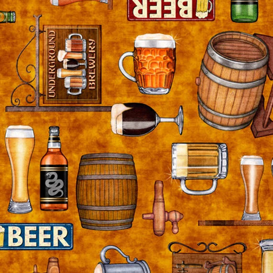 On Tap - Beer Motifs # 28419 -S By Quilting Treasures 100% Cotton Woven Fabric Choose Cut
