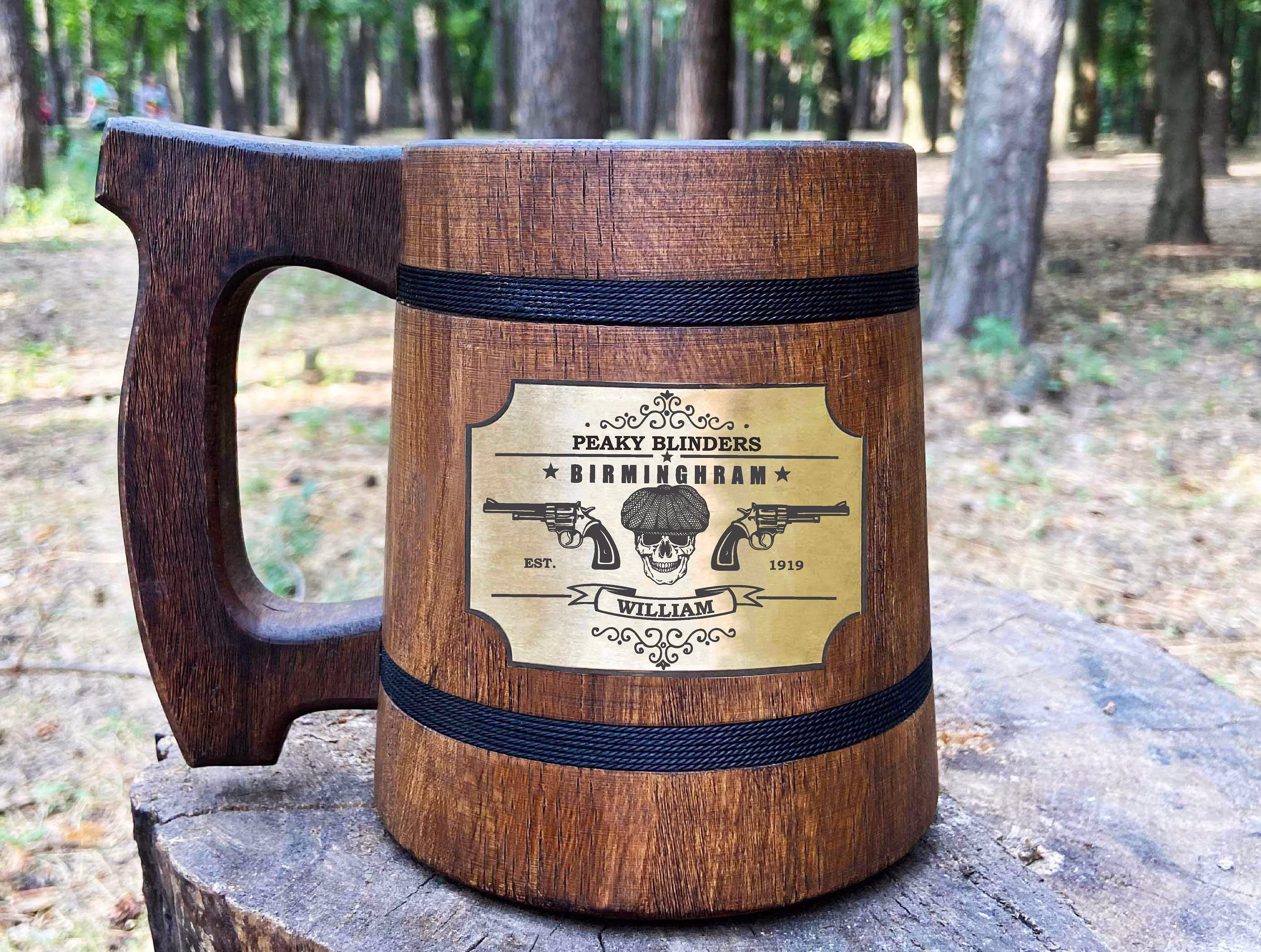Peaky Blinders Gifts, Stein, Wooden Beer Mug, Engraved Tankard, Tomas Shelby Gift, Birthday Gift For Men, Christmas Gifts