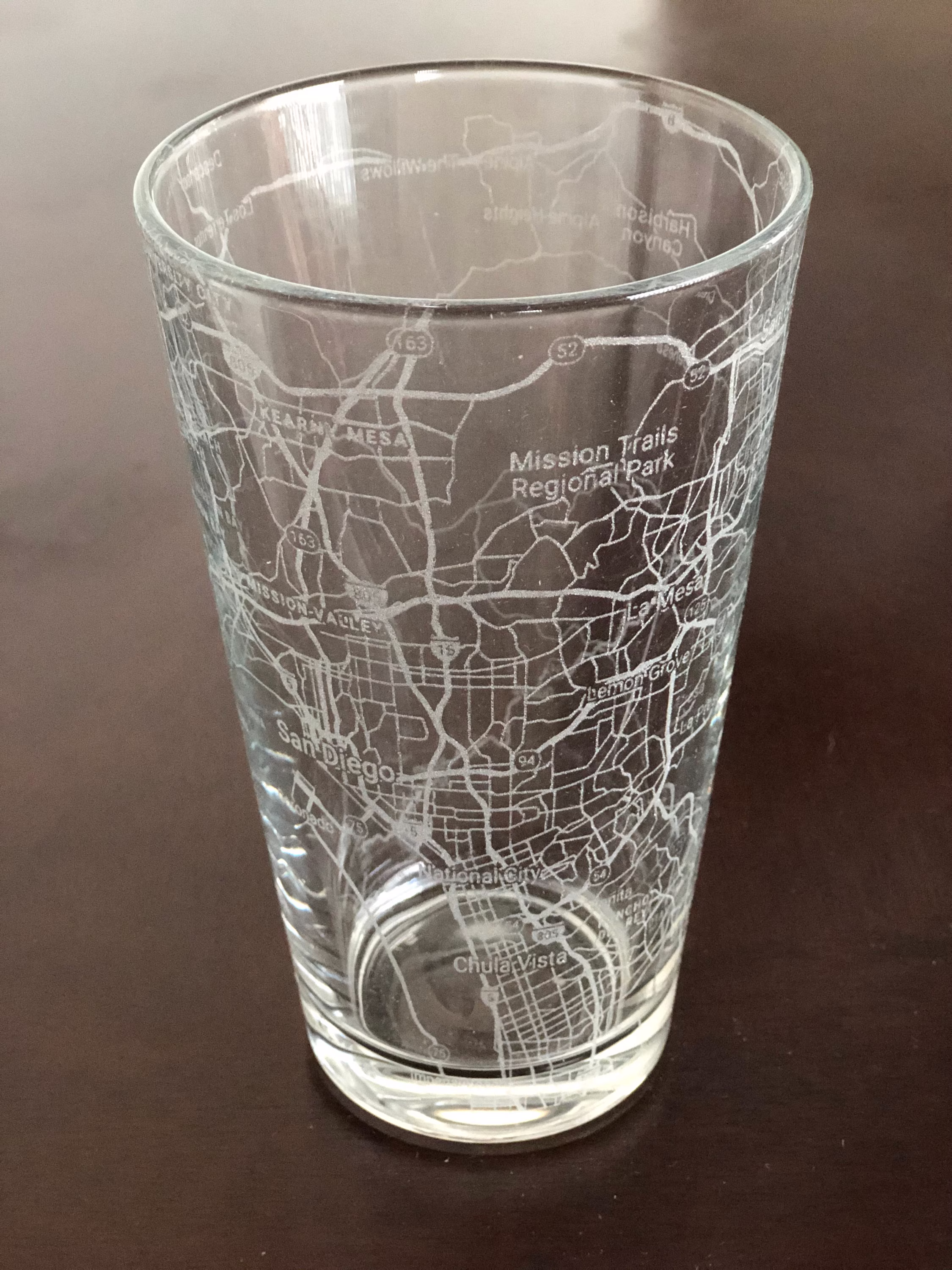 16 Oz Pint Beer Glass Urban City Map San Diego, Ca