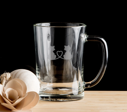 Cats Heart Tails Beer Mug Glass Pint Glass, Personalised Tankard Gift For Him, Her Hand Etched Glass.183