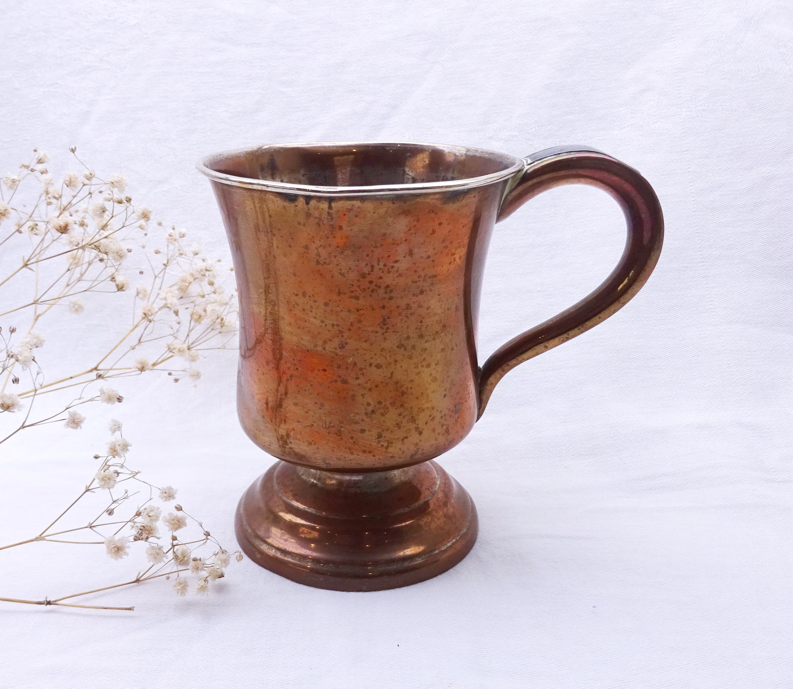 Antique Copper Tankard. Tin Lined With Brass Base, Handle. Kitchenalia, Breweriana, Inn, Tavern, Pub, Barware, Beer Mug, Drinking Vessel